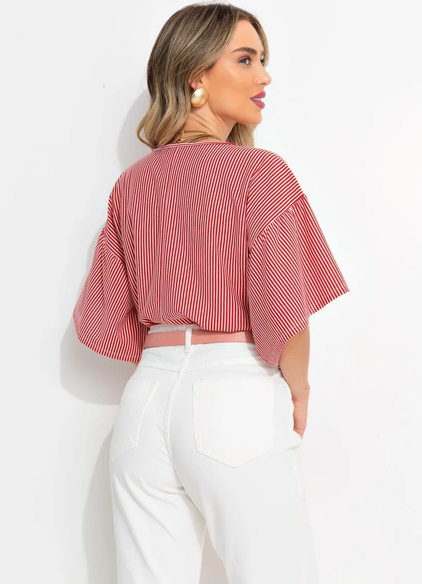 Bimini - Blusa Listrado Vermelho em Meia Malha Listrada 4