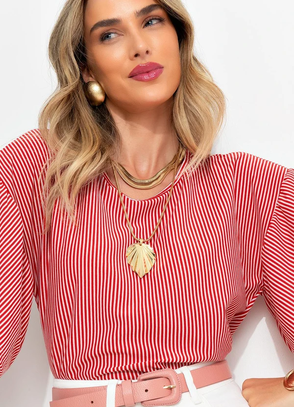 Bimini - Blusa Listrado Vermelho em Meia Malha Listrada 8