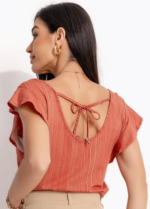 Quintess - Blusa Listras Laranja em Malha de Viscose - QUINTESS
