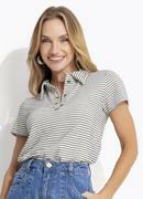 Blusa Listras Natural em Malha - Tric Listrado