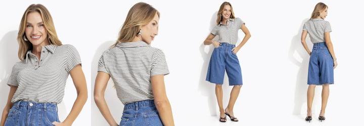 Blusa Listras Natural em Malha - Tric Listrado