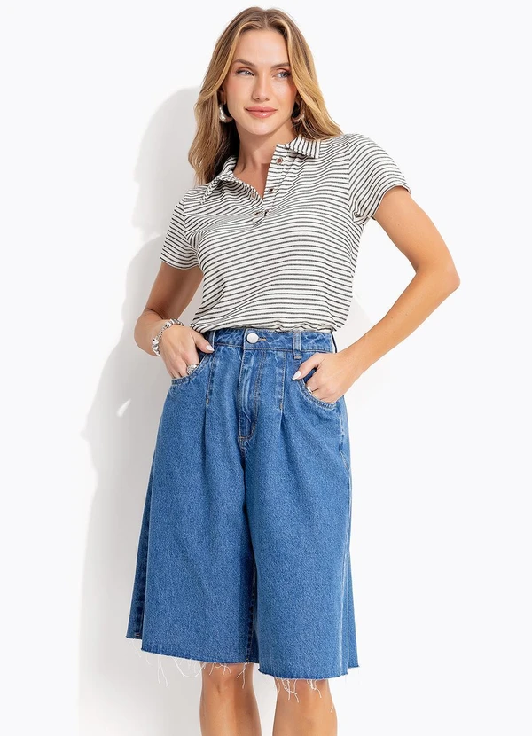 Quintess - Blusa Listras Natural em Malha - Tricô Listrado 2