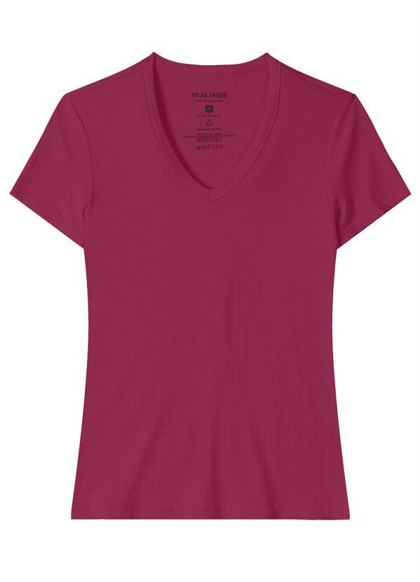 Malwee - Blusa Malha Canelada de Viscose Gola V Roxo 6