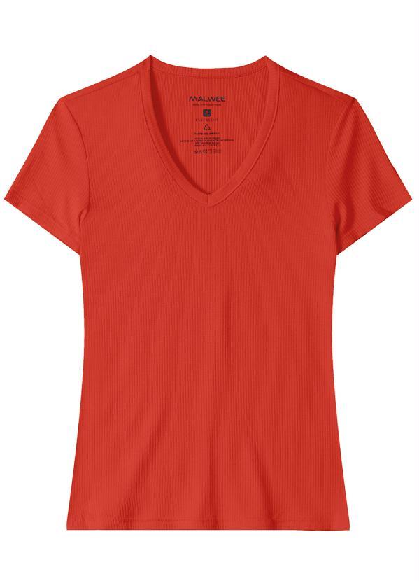Malwee - Blusa Malha Canelada de Viscose Gola V Vermelho 5