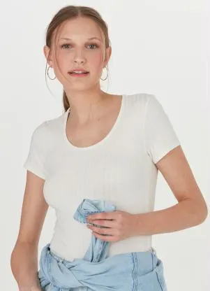 Malwee - Blusa Malha Canelada Viscose Off White - MALWEE