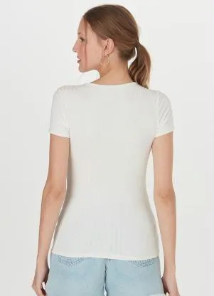 Malwee - Blusa Malha Canelada Viscose Off White - MALWEE