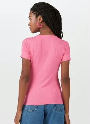 Malwee - Blusa Malha Canelada Viscose Rosa - MALWEE