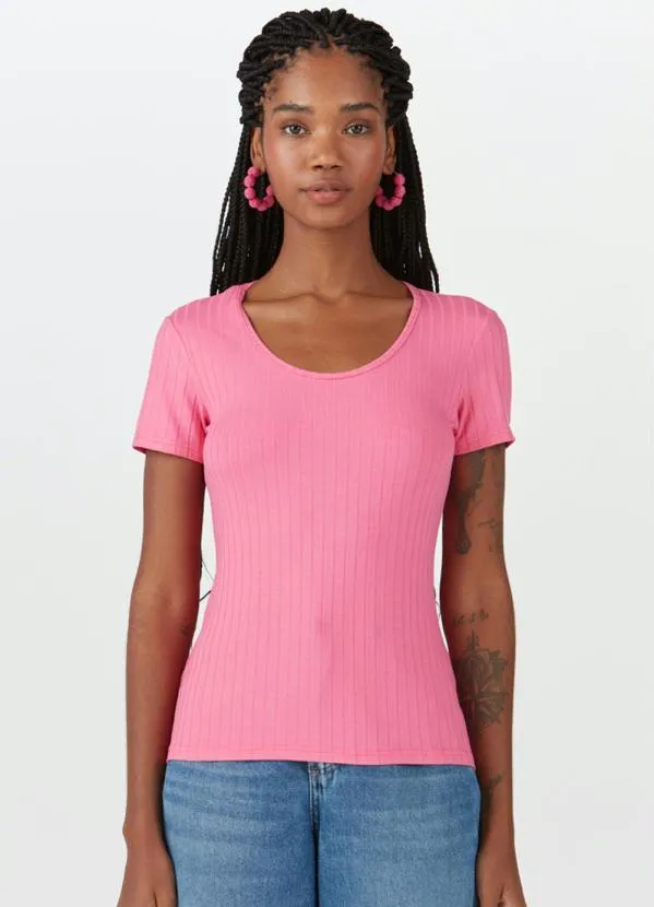 Malwee Blusa Malha Canelada Viscose Rosa