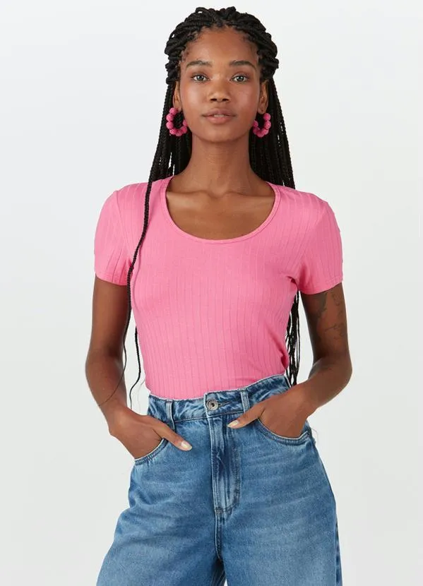 Malwee - Blusa Malha Canelada Viscose Rosa 4