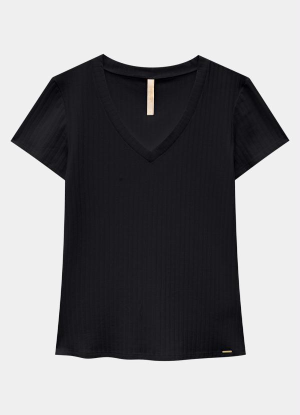 Lunender - Blusa Malha Canelado Preto