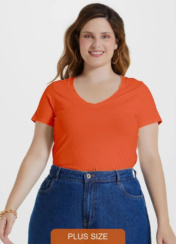 Lunender Mais Mulher - Blusa Malha Canelado Tracy Laranja