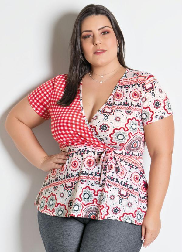 Marguerite - Blusa Mandala e Xadrez com Decote Transpassado