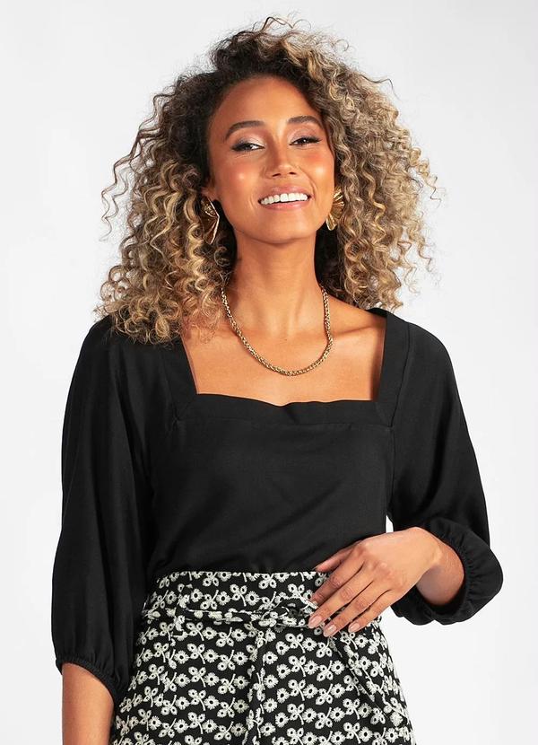 Hering - Blusa Manga 3/4 em Viscose Preta