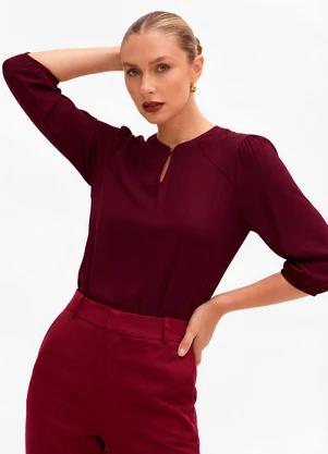 Principessa - Blusa Manga 7/8 em Crepe Vermelho Bordô Cirlane - PRINCIPESSA