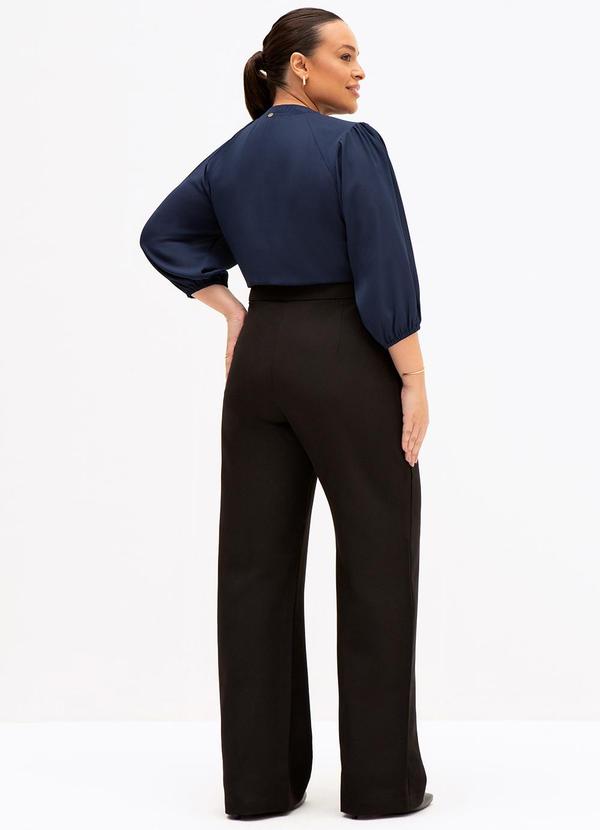 Principessa - Blusa Manga 7/8 em Crepe Plus Size Marinho Susi 2