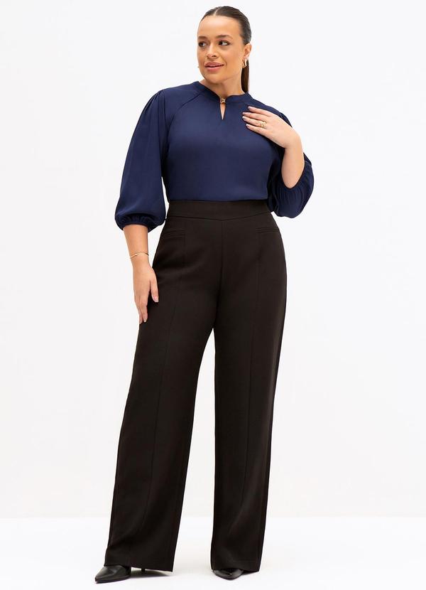 Principessa - Blusa Manga 7/8 em Crepe Plus Size Marinho Susi 3