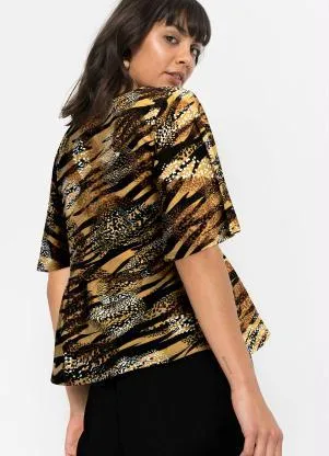 bonprix - Blusa Manga Ampla Animal Print Preto - BONPRIX