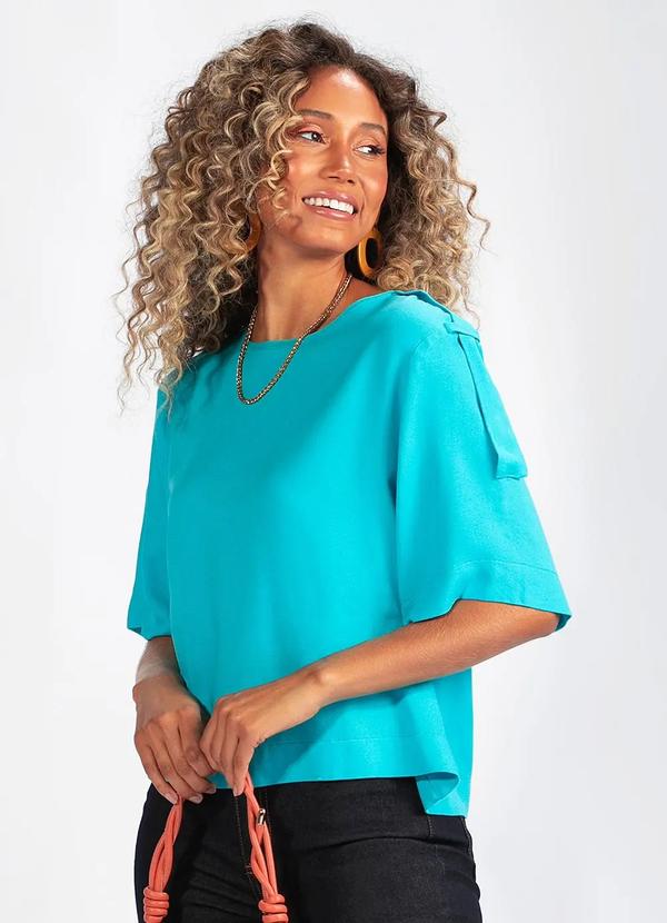 Colcci - Blusa Manga Ampla de Viscose Azul