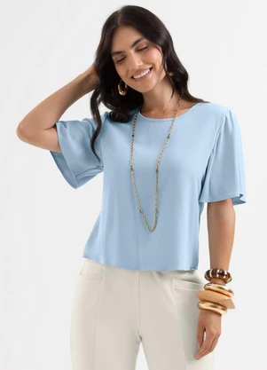 Cativa - Blusa Manga Ampla em Tecido Texturizado Azul - CATIVA