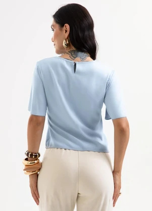 Cativa - Blusa Manga Ampla em Tecido Texturizado Azul - CATIVA