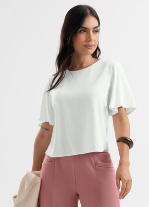 Cativa - Blusa Manga Ampla em Tecido Texturizado Off-White - CATIVA