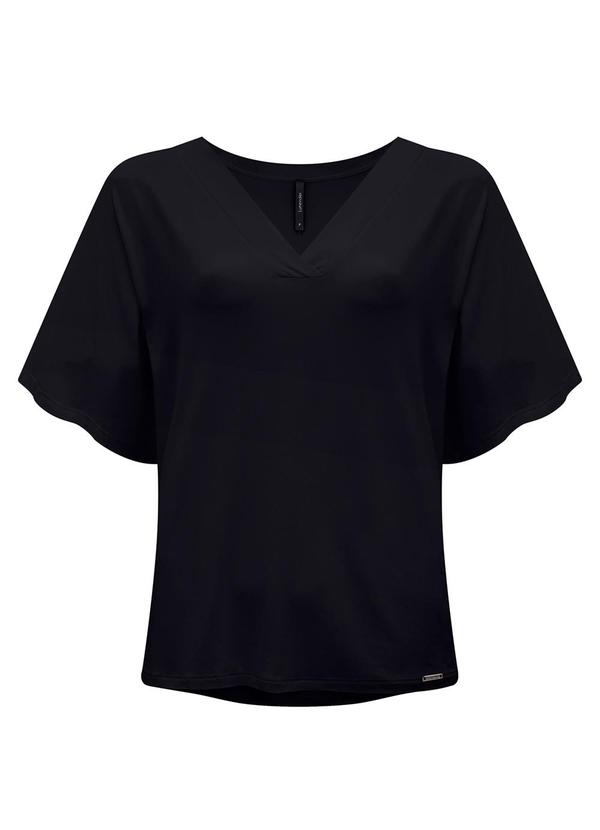 Lunender - Blusa Manga Amplas Decote V Malha Viscose Preto