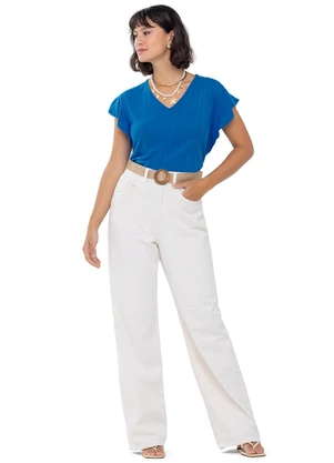 Outlet - Blusa Manga Babado Adulto Feminino Azul - OUTLET