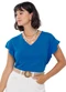 Outlet - Blusa Manga Babado Adulto Feminino Azul - variação: Azul