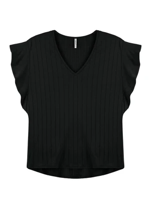 Outlet - Blusa Manga Babado Adulto Feminino Preto - OUTLET