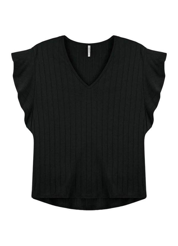 Outlet - Blusa Manga Babado Adulto Feminino Preto