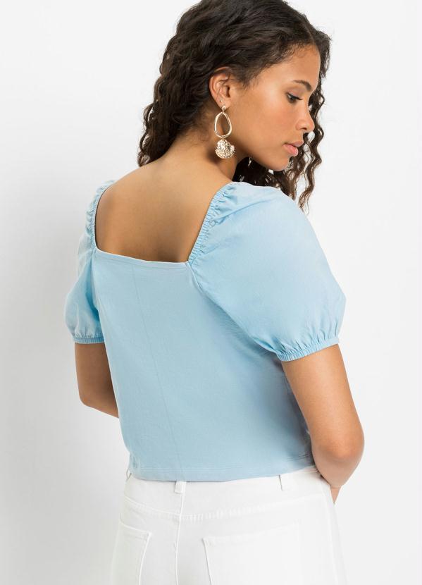 Queima Estoque - Blusa Manga Bufante Azul Claro 2