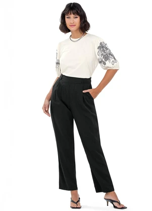 Outlet - Blusa Manga Bufante Estampada Adulto Branco - OUTLET