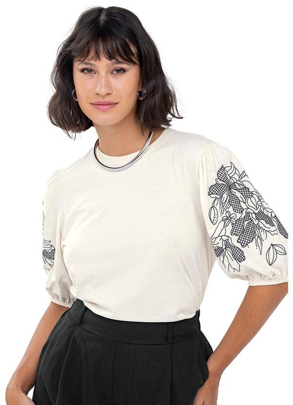 Rezzato - Blusa Manga Bufante Estampada Adulto Branco