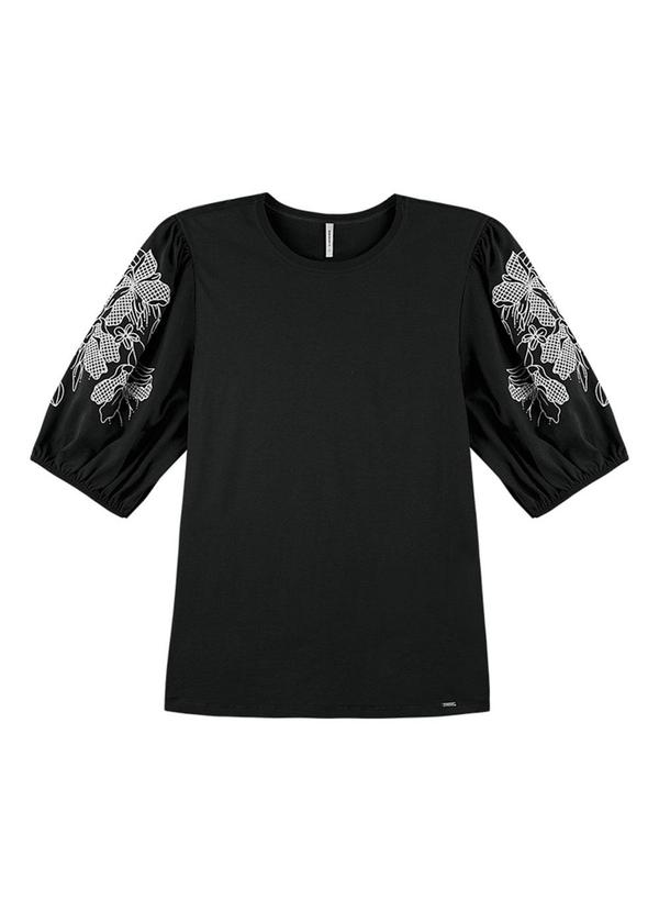 Rezzato - Blusa Manga Bufante Estampada Adulto Preto