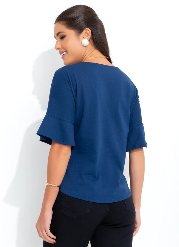 bonprix - Blusa Manga com Babado Azul Marinho 4