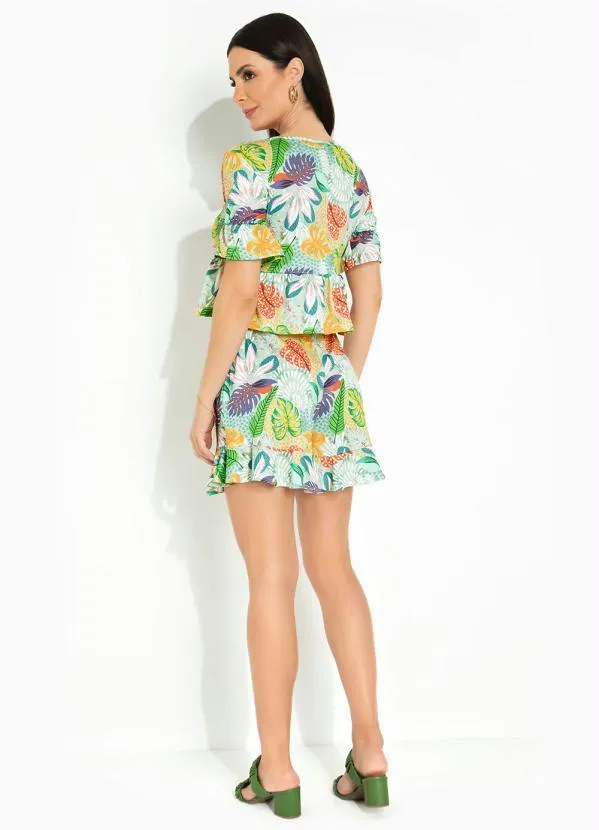 Queima Estoque - Blusa Manga com Babado Tropical Azul/Amarelo 3