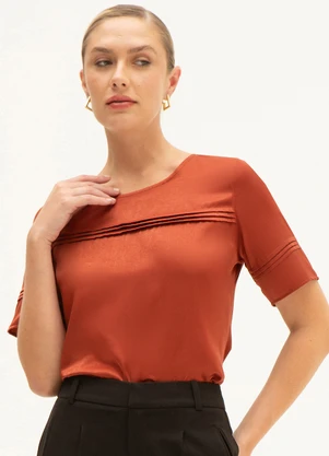 Principessa - Blusa Manga Curta Acetinada Ferrugem Raiany - PRINCIPESSA