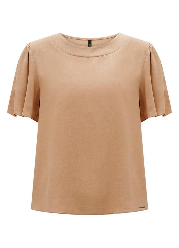 Lunender - Blusa Manga Curta Amplas Decote Redondo Bege 5
