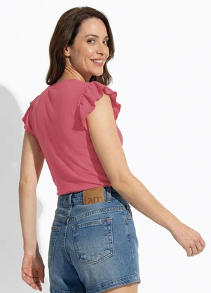 Fakini - Blusa Manga Curta Babados Rosa - FAKINI