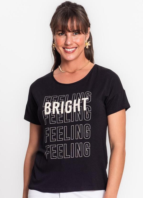 Rovitex - Blusa Manga Curta Básica em Viscotorcion Preto 1