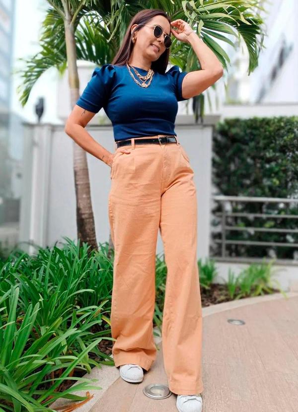 Outlet - Blusa Manga Curta Bufante Feminina Azul 2