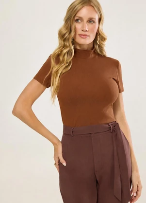 Naguchi - Blusa Manga Curta Canelado Poliamida Chestnut - NAGUCHI
