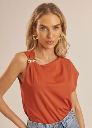 Doce Trama - Blusa Manga Curta com Aplique Orgânico Laranja - DOCE TRAMA