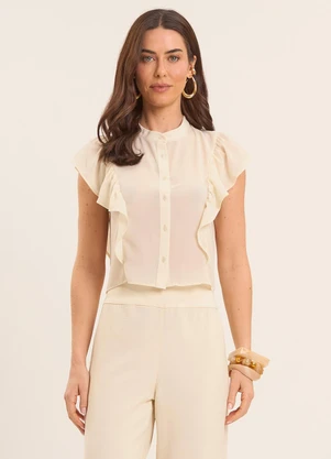 Doce Trama - Blusa Manga Curta com Babados Branco - DOCE TRAMA