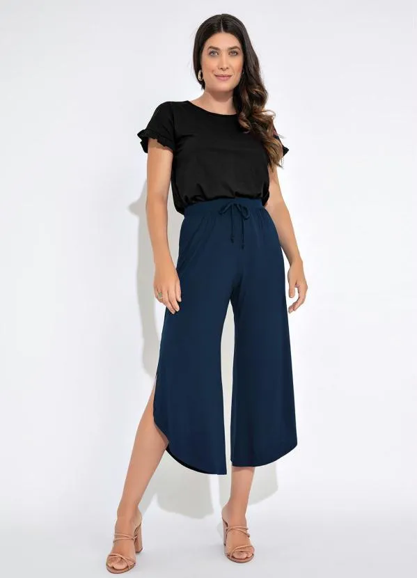 bonprix - Blusa Manga Curta com Babados Preta 3