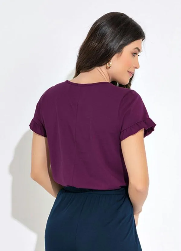 bonprix - Blusa Manga Curta com Babados Roxo Fúcsia 2