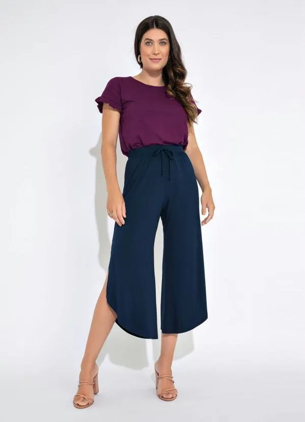 bonprix - Blusa Manga Curta com Babados Roxo Fúcsia 3