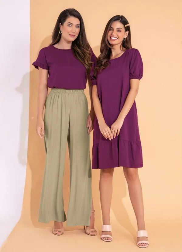 bonprix - Blusa Manga Curta com Babados Roxo Fúcsia 5