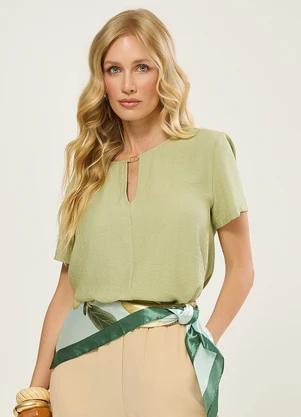 Naguchi - Blusa Manga Curta com Detalhe no Decote Verde Saf - NAGUCHI