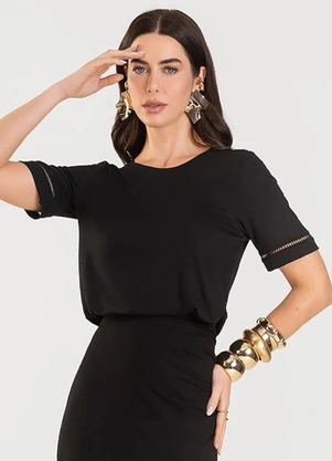 Dianna - Blusa Manga Curta com Entremeio Preto - DIANNA